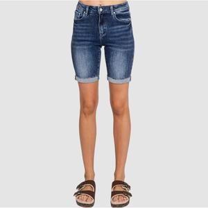 NEW PETRA153 high rise bermuda cuffed hem short in blue